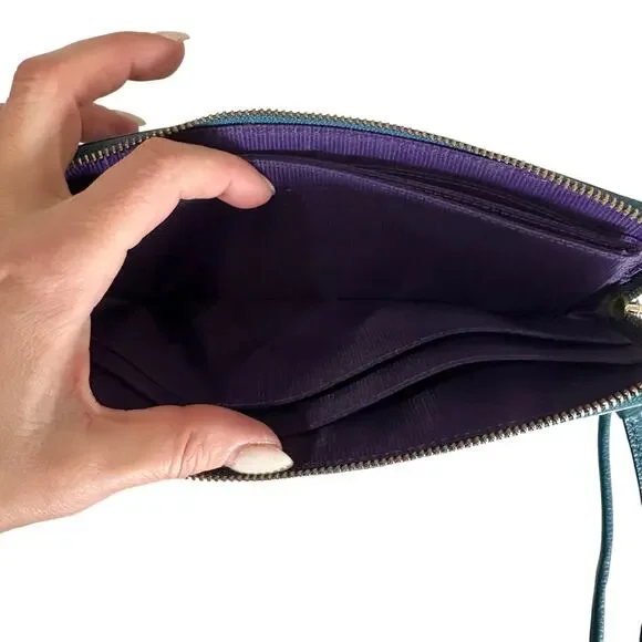 COACH Teal Blue Leather L Zip Continental Clutch Wallet With Gold Logo, Like new - Picture 5 of 5